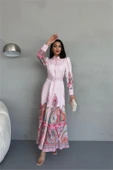 Dipmoda kadın desenli tasarım gömlek elbise DPMS2501 - 1