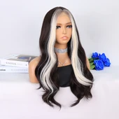 Koyu Kumral Perçemler Beyaz Platin Tül Peruk thumbnail 2