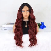 Siyah Koyu Kızıl Ombreli Dalgalı Tül Peruk thumbnail 1