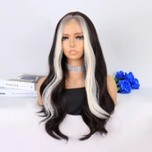 Koyu Kumral Perçemler Beyaz Platin Tül Peruk thumbnail 3