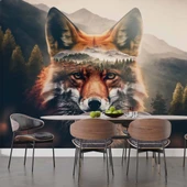 Orman ve Dağ Kurt Manzaralı Duvar Kağıdı Baskı thumbnail 4