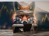 Orman ve Dağ Kurt Manzaralı Duvar Kağıdı Baskı thumbnail 3