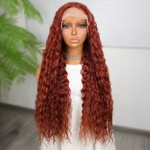 Afro Dalga Koyu Bakır Fiber Sentetik T Tül Peruk thumbnail 1