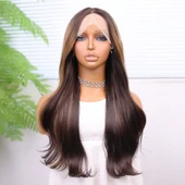 Kahve Karamel Işıltılı Düz Fiber Sentetik Tül Peruk thumbnail 1