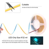 COB Led şerit 5metre 12V 480LED/m 6500K soğuk beyaz 10W 8mm IP20 aydınlatma ışık hortum kendinden yapışkanlı - 10