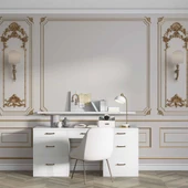 3D Beyaz Sütun Altın Motif Panel Duvar Kağıdı Baskı - 4