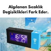 Monozone Masaüstü Yansıtmalı Saat Tarih Derece Nem Ölçer Alarmlı Projektör Masa Saati 180 ° Yansıtma - 3