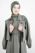 Tesettür Viskon Takım Üst Fermuar Ceketli Elbise Yeşil - 2