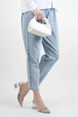 Bayan Kot Pantolon Bel Lastikli Mom Jeans Açık Mavi - 2