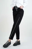 Bayan Kot Pantolon Baget Taşlı Denim Pantolon Siyah - 3