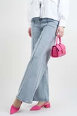 Bayan Bol Paça Kot Pantolon Palazzo Denim Açık Mavi - 2