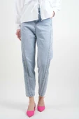 Bayan Kot Pantolon Baget Taşlı Denim Pantolon Açık Mavi - 1