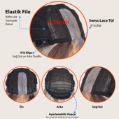Siyah Su Dalgalı Fiber Sentetik Tül Peruk - 6