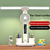 Monozone Çok Fonksiyonlu Fanlı Masa Lambası Saat+Tarih+Derece+Kalemlik+Telefon Stand Şarjlı Lamba - 8