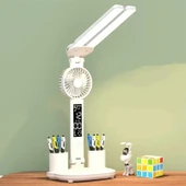 Monozone Çok Fonksiyonlu Fanlı Masa Lambası Saat+Tarih+Derece+Kalemlik+Telefon Stand Şarjlı Lamba - 1