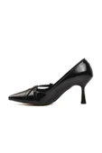 Aspor Siyah Kırışık Kadın Topuklu Stiletto Ayakkabı - 2