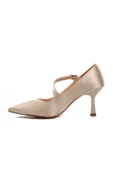 Aspor Bej Saten Kadın Topuklu Stiletto Ayakkabı - 2