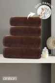 4'lü Kahverengi Havlu Seti %100 Pamuk - 2 Adet El Havlusu 50x90 ve 2 Adet Banyo Havlusu 70x140 - 1