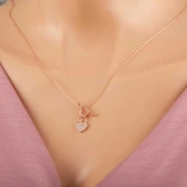 925 Ayar Gümüş Rose Sallantılı Kalp Kadın Kolye - 1