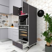 Kenzlife fırın dolabı kamile gri 162*60*56 mutfak çekmeceli ayaklı banyo kiler ofis - 1