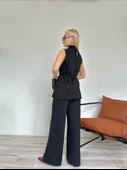 Kadın Dik Yaka Bağcıklı Pantolon Takım Siyah thumbnail 5