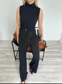 Kadın Dik Yaka Bağcıklı Pantolon Takım Siyah thumbnail 3