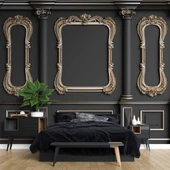 3D Siyah Sütun Altın Çerçeve Motif Duvar Kağıdı Baskı - 2