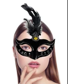 Siyah Renk Tüylü Siyah Süet Kaplama Parti Balo Maskesi 20X16 cm thumbnail 2