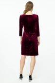 Ekol Kadın Midi Kadife Elbise - 3/4 Kol, Minimalist, Özel Gün thumbnail 6
