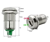 12mm Metal 2 Pin Anahtar Kontrollü Buton  Panel Montaj ON OFF 1A AC 250V Güvenlik Kilit Elektronik Cihaz Makine Başlatma Güç Kontrol Açma Kapama thumbnail 8