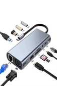 ULTRATEKNO 11 in 1 Type-c To Usb Hub Port Uyumlu Adaptör Hdmı 4x Usb Lan Vga Sd Card Çevirici Çoklayıcı - 5