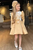 Kız Çocuk Sırtı Fermuar Detaylı Beyaz Renk Göğsü Papatya Detaylı Karpuz Kol Cepli Kahverengi Elbise thumbnail 10