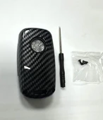 Volkswagen JETTA , POLO , GOLF  Seat Skoda Siyah Karbon Anahtar Kılıfı 3 Tuşlu thumbnail 5