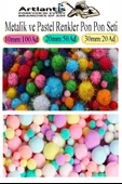 Renkli Pon Pon 10 20 30 mm 170 li 1 Paket Pastel ve Metalik Renkler Peluş Ponpon Tüylü Ponpon Okul Öncesi Kreş Elişi - 1