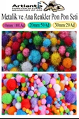 Renkli Pon Pon 10 20 30 mm 170 li 1 Paket Metalik ve Ana Renkler Peluş Ponpon Tüylü Ponpon Okul Öncesi Kreş Elişi - 1
