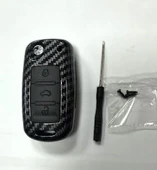 Volkswagen JETTA , POLO , GOLF  Seat Skoda Siyah Karbon Anahtar Kılıfı 3 Tuşlu thumbnail 4