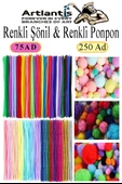 Şönil ve Ponpon Seti 1 Paket Pastel Metalik ve Ana Renkler 30 cm 75 Adet Pastel Metalik ve Ana Renkler Pon Pon 250 Adet - 1