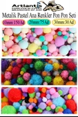 Şönil ve Ponpon Seti 1 Paket Pastel Metalik ve Ana Renkler 30 cm 75 Adet Pastel Metalik ve Ana Renkler Pon Pon 250 Adet - 2