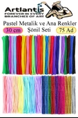Şönil ve Ponpon Seti 1 Paket Pastel Metalik ve Ana Renkler 30 cm 75 Adet Pastel Metalik ve Ana Renkler Pon Pon 250 Adet - 3