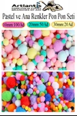 Renkli Pon Pon 10 20 30 mm 170 li 1 Paket Pastel ve Ana Renkler Peluş Ponpon Tüylü Ponpon Okul Öncesi Kreş Elişi Etkinli - 1