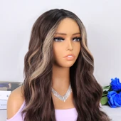 Uzun Kumral Balköpüğü Işıltılı Su Dalgalı Tül Peruk thumbnail 5