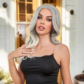 Siyah Beyaz Platin Ombre ve Röfleli Tül Peruk - 5