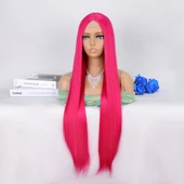 Koyu Pembe Ekstra Uzun Tül Peruk thumbnail 3