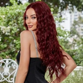 Koyu Kızıl Su Dalgalı Fiber Sentetik Tül Peruk thumbnail 6