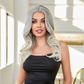 Siyah Beyaz Platin Ombre ve Röfleli Tül Peruk - 1