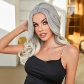 Siyah Beyaz Platin Ombre ve Röfleli Tül Peruk - 6