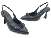 Feles Zımba Kurdela Detaylı Arkası Açık Stiletto Kadın Topuklu Ayakkabı thumbnail 4