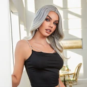 Siyah Beyaz Platin Ombre ve Röfleli Tül Peruk - 2