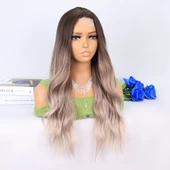 Rus Kumralı Beyaz Platin Ombre ve Röfleli Tül Peruk thumbnail 2