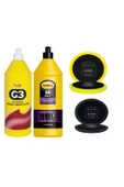 Farecla G3 Pasta 1lt + G3 Wax Cila 1 Lt + Cırtlı Sarı-siyah Pasta Cila Süngeri - 1